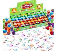 JOYIN 50 Piezas Sellos De Dinosaurios para Niños, Multicolor Dinosaurios Sellos De Juguete, Sellos De Bolsillo para Fiestas, Set De Sellos De Regalo 3 Años, 5 Colores, 50 Diseños