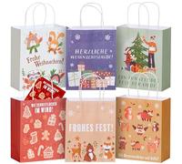 JOYIN 6 bolsas de regalo de Navidad con 6 tarjetas de Navidad para decorar, bolsas de papel kraft bolsas de regalo para Navidad, paquete de regalo