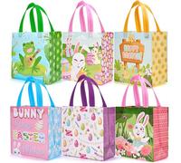 JOYIN 6 bolsas de transporte de tela no tejida con asas para Pascua, bolsas de regalo con conejos, ranas, pollitos y huevos, bolsas de Pascua para envolver regalos