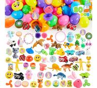 JOYIN 80 paquetes de huevos de Pascua rellenos con juguetes y pegatinas novedosos, 2 3/8 pulgadas 80 huevos de Pascua brillantes y coloridos para fiestas de Pascua,