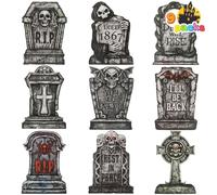 JOYIN 9 piezas de lápidas de Halloween de 16 pulgadas para exteriores, cementerio, patio, césped, lápidas de plástico con 18 estacas de metal para cementerio de Halloween, decoraciones de interiores