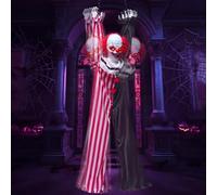 JOYIN - Adorno Colgante de Payaso Aterrador para Halloween de 65 Pulgadas con Cadena y Luces LED, animatrónico parlante, para Exteriores e Interiores, Ideal para Casas embrujadas, césped, Patios.