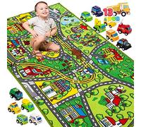JOYIN Alfombra de Juego con 12 Autos, Juego de vehículos extraíbles para niños, Alfombra Jumbo para Sala de Juegos, Juego de simulación de la Ciudad