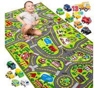 JOYIN - Alfombra de Juego para niños con 12 vehículos retráctiles, Alfombra Duradera para niños, Juego de simulación Urbano, Alfombra con Pista de Coches para niños pequeños