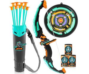 JOYIN Arco y Flechas de Juguete con Luz LED - Set de Arquería para Niños (1 Arco, 9 Flechas con Ventosa, 1 Carcaj, 1 Blanco de Placa y 3 Objetivos de Espuma)