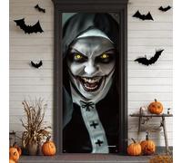 JOYIN Calcomanía 3D de Halloween para puerta de monja, 203 x 71 cm, papel tapiz de decoración de fantasma aterrador para decoraciones de Halloween, suministros de fiesta de terror en el hogar