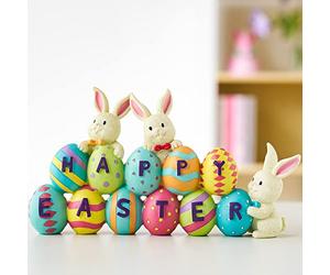 JOYIN Centro de mesa de resina de zanahorias de conejo de Pascua, decoración de resina con la palabra, primavera, mesa, conejito y huevo, figura de Pascua para Pascua, decoración de mesa de Pascua