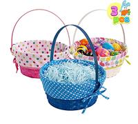 JOYIN Cesta de bambú de Pascua de 3 piezas con forro de puntos, huevos de Pascua tejidos naturales y cesta de mimbre para caramelos, para picnic, envoltorio de regalo, decoración