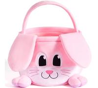 JOYIN Cesta de conejo rosa de Pascua, 10 x 8 pulgadas, con orejas plegables, cesta suave vacía con asa, regalos de Pascua para bebés, juego de caza de huevos para niños, bolsa de dulces y contenedor