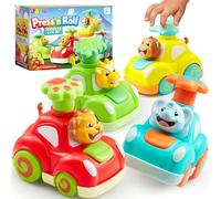 JOYIN Coches de Juguete, Coches de Tracción Trasera, Juego de Coches de Bebé con Forma de Animal (Elefante, Mono, Jirafa, León), Juguetes para Bebés, Regalos para Niños de 1, 2 y 3 Años
