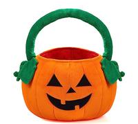 JOYIN Cubo de felpa de calabaza de Halloween, 11 x 13.4 pulgadas, bolsa de dulces o trucos, bonita cesta de Halloween con asa para niños, niñas, niños, truco o trato, suministros de fiesta, bolsa de