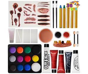 JOYIN de 36 piezas Juego de maquillaje para Halloween, paquete definitivo para fiesta familiar, conjunto todo en uno fácil de poner y quitar para suministros para fiesta de Halloween