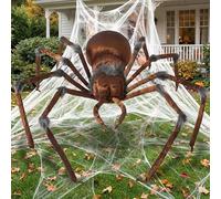 JOYIN Decoración exterior de Halloween: araña gigante marrón de 45 pulgadas, araña de Halloween espeluznante para interior y exterior, suministros de fiesta para jardín, césped y casa embrujada.