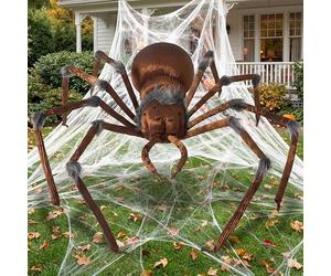 JOYIN Decoración exterior de Halloween: araña gigante marrón de 45 pulgadas, araña de Halloween espeluznante para interior y exterior, suministros de fiesta para jardín, césped y casa embrujada.