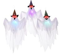 JOYIN Decoraciones de Fantasmas de Halloween de 29.5 Pulgadas con Sombreros de Bruja (3 Unidades), Decoraciones de Fantasma Colgantes con Ojos Rojos espeluznantes para Halloween, Patio, c