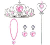 JOYIN Disfraz de princesa de 5 piezas con corona, varita mágica, collar y pendientes, disfraz de reina de las nieves, accesorios de fiesta para carnaval