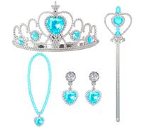 JOYIN Disfraz de princesa de 5 piezas con corona, varita mágica, collar y pendientes, disfraz de reina de las nieves, accesorios de fiesta para carnaval