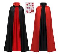 JOYIN Disfraz de Vampiro Drácula Unisex para Niños Capa Reversible Cuello Negra Roja Cicatriz de Tatuaje para Halloween Cosplay