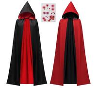 JOYIN Disfraz de vampiro unisex para adultos, capa de Halloween para fiesta temática de Drácula de Transilvania con capucha reversible y cicatriz de tatuaje (120 cm)