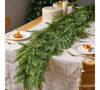 JOYIN Guirnalda de Navidad de cedro de 6 pies, diseño realista de pino grueso, exuberante y flexible, guirnalda de Navidad verde para mantel, mesa, porche, interior, decoraciones de fiesta de Navidad