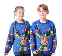 JOYIN Jersey navideño infantil con iluminación LED, feo jersey navideño, bombillas integradas para niñas y niños, azul, 10-12 años