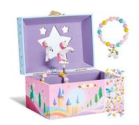 JOYIN Joyero musical de unicornio para niñas con espejo en forma de estrella, pulsera y calcomanías temáticas de unicornio giratorio y unicornio, regalo de cumpleaños