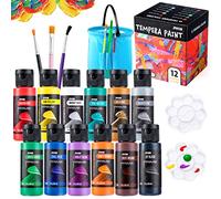 JOYIN Juego de 12 Témperas Lavables para Niños (2 Onzas C/U) Con 6 Pinceles, 2 Paletas y 1 Cubo - Pintura Líquida No Tóxica para Póster