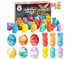 JOYIN Juego de 24 tizas de Pascua para pintar calle, huevos de Pascua, conejo, pollo - regalos para niños, niñas, niños y niños pequeños, ideal como relleno para nidos de Pascua y regalos para
