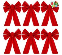 JOYIN - Juego de 6 Lazos de Navidad de Terciopelo Rojo, 33 cm de Largo y 22,9 cm de Ancho para árbol, Grandes Lazos Decorativos de Navidad para decoración de Navidad Interior y Exterior, Coronas