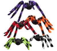 JOYIN Juego de arañas Coloridas de Halloween (5 Unidades), Accesorios Gigantes de araña Peluda a Rayas, arañas espeluznantes con Diferentes tamaños para Halloween, decoración Interior y Exterior,