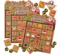 JOYIN Juego de bingo de Navidad para niños con 30 jugadores, tarjetas de bingo de Navidad de invierno, diseño de fuerza para actividades en el aula, familia y grupos grandes, accesorios para fiestas
