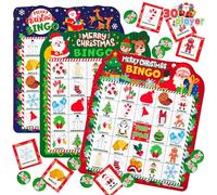 JOYIN Juego de cartas de bingo de Navidad para 30 jugadores, 3 colores, tarjetas de bingo para niños para actividades escolares, clases familiares, bingo de invierno para fiestas de Navidad, juegos de