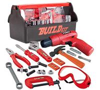 JOYIN Juego de herramientas de construcción, de simulación de 19 piezas con una caja de herramientas que incluye herramientas de construcción, accesorios y taladro eléctrico de juguete