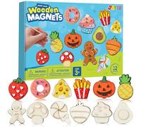 JOYIN Juego de imanes de madera de 12 piezas, juego de manualidades para niños de 3 a 12 años, juego de pintura con imanes de madera para pintar, regalos de cumpleaños