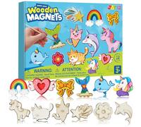 JOYIN Juego de imanes de madera de fantasía de 12 piezas, juego de manualidades para niños de 3 a 12 años, juego de pintura con imanes de madera para pintar, regalos de cumpleaños