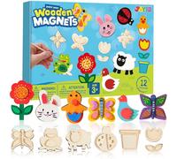 JOYIN Juego de imanes de madera de fantasía de 12 piezas, juego de manualidades para niños de 3 a 12 años, juego de pintura con imanes de madera para pintar, regalos de cumpleaños