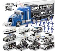 JOYIN Juego de Juguetes 25 en 1 para camión, con Sonidos y Luces en camión, Juguete para el Coche, Regalo de cumpleaños para niños Mayores de 3 años (Coches de policía)