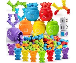 Joyin Juego de Oso de clasificación con Taza de clasificación Surtido Juegos para niños pequeños Reconocimiento de Colores Preescolar Juguetes educativos Stem 72 Cachorros, Herramientas de motricidad