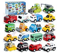 JOYIN Juego de Vehículos de Juguete y Camiones Urbanos de 18 Piezas para niños, Autos y Camiones, Autos Fundidos a Presión con Fricción para Niños Pequeños, Niños y Juegos Educativos para Niñas