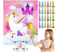 JOYIN Juegos de Unicornio con un póster, 24 Cuernos, 1 máscara de Ojos para favores de Fiesta de Unicornio Suministros para Fiestas de cumpleaños para niños Decoraciones
