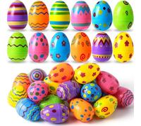 JOYIN Juguete de 18 huevos de Pascua brillantes impresos de plástico, más de 3.15 pulgadas de alto, rellenables, vacíos a granel para caza de Pascua, rellenos de cestas, suministros de premios para el