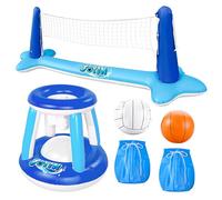 JOYIN Juguete de Flotador para Piscina, Red Inflable de Voleibol y Aros de Baloncesto para Niños y Adultos, Pelotas Incluidas, Juego de Flotador de Piscina, Flotadores de Verano, Azul Oscuro