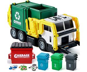 JOYIN Juguete para niños a Partir de 3 años, Camión de Basura de Tracción de Fricción Grande de 16 Pulgadas con Luces y Sonidos, Bote de Basura de Carga Frontal, Regalo para Niños(Verde)