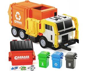 JOYIN Juguete para niños a Partir de 3 años, Camión de Basura de Tracción de Fricción Grande de 16 Pulgadas con Luces y Sonidos, Bote de Basura de Carga Frontal, Regalo para Niños(Naranja)