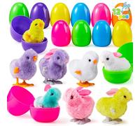 JOYIN Juguetes a cuerda con 12 conejitos y juguetes de pollo lindos y coloridos Huevos de Pascua Rellenos de Juguetes, surtidos y precargados 12 huevos de pascua