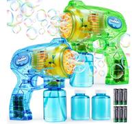 JOYIN Kit de 2 pistolas de burbujas con máquina automática de burbujas para actividades al aire libre e interior de los niños, juguete de verano