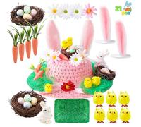 JOYIN Kit de Gorro de Pascua, Juego de Manualidades para Hacer tu Propio Sombrero de Pascua con Pollito, Conejito, Zanahoria, Orejas de Conejo, Nido, Hierba, Flor para Decoraciones y Manualidades de