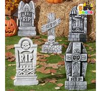 JOYIN - Lápidas de Espuma para Halloween de 43cm (Paquete de 5), decoración para Exteriores con 12 estacas de Metal para Cementerio, Patio, jardín, Fiesta