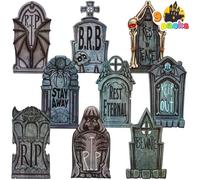 JOYIN Lápidas de Halloween de plástico de 41 cm, 9 Piezas de lápidas Rip con 18 estacas de Metal para Accesorios de Halloween, Cementerio, Exteriores, Patio, Decoraciones de césped al Aire Libre