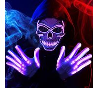 JOYIN Máscara de calavera LED de Halloween con guantes luminosos, azul espeluznante y brillante y máscara de esqueleto que brilla en la oscuridad para adultos, accesorios de disfraces para fiestas